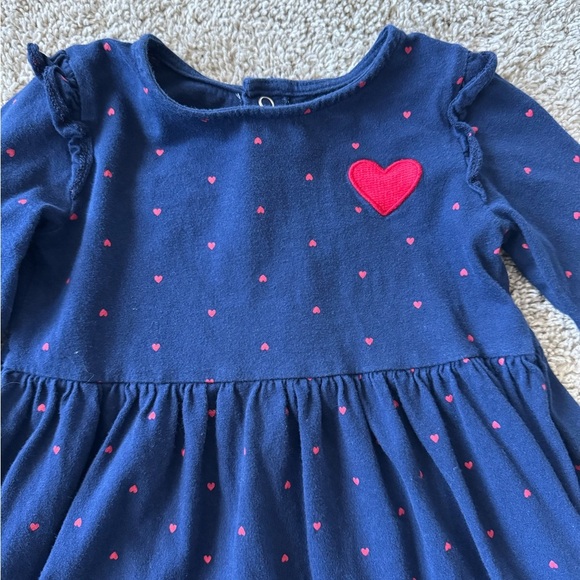Carter’s Baby Girl Navy Heart Print Long-Sleeve Dress Polka dot  Size 24 Months - Picture 6 of 8